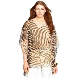 Lauren Ralph Lauren Cream & Brown 2 piece Set tank & Sheer Overlay Size Large